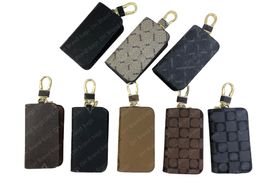 women men classic zipper pocket key chain Designer key wallet purse women key pouch coin pure multicolor leather short wallet lady key holder With box