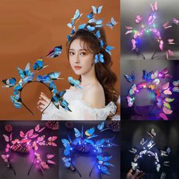 Headbands Luminous LED Butterfly Headband Bohemian Headband Band Colorful Headband Used for Parties Wedding Christmas Q240506