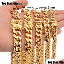 Chains 8Mm/10Mm/12Mm/14Mm/16Mm Stainless Steel Jewellery 18K Gold Plated High Polished Miami Cuban Link Necklace Men Punk Curb Chain But Dhimb