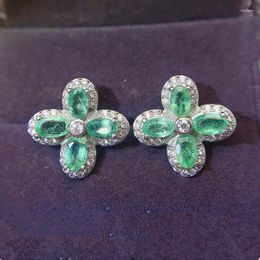 Stud Earrings Per Jewellery Natural Real Green Emerald Earring Flower Style 0.35ct 8pc Gemstone 925 Sterling Silver Fine L243173