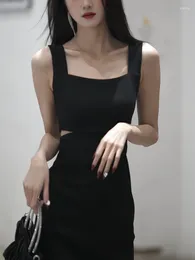 Casual Dresses Black Vintage Maxi One Piece Dress Women Hollow Out Sexy Elegant Party Female Korean Fashion Design Clothing