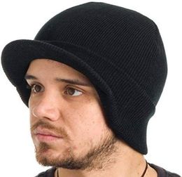 Unisex Peaked Brim Knitted Visor Cuff Beanies Hat Winter Warm Woolen Crochet Hats Outdoor Ski Snow Caps3726307