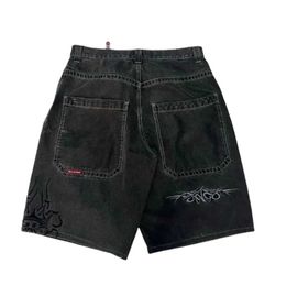 Men's Shorts Street clothing JNCO shorts Y2K pants hip-hop retro skull embroidery black pocket jeans denim gym shorts new mens basketball shortsL2405