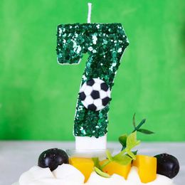 3PCS Candles Green Football Candle Birthday Cake Decor Sparkling Digital Candle Cake Topper Baking Birthday Party Wedding Decoration Supplies