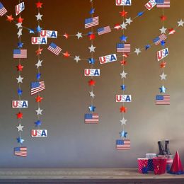 Banner Flags Red Blue Silver Twinkle Star USA Flags Garland Paper Streamer 4th Fourth of July America Independent Day Celebration Decor Party