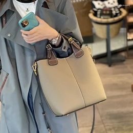 Totes 2024 Texture Grey Hit Colour Handle Tote Bucket Bag Cowhide Leather Women's Handbag Large Lady Shopping Shoulder Drop