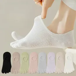 Women Socks Five Toes Sock Slippers Summer Invisible No Show Hollow Out Mesh Breathable Casual Solid Color Low Cut Boat