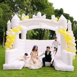 White Bounce House Wedding Castle Inflatable Bouncer Playhouse Jumping Bouncy Castle Jumper for Wedding Party Adults Kids Birthday Parties Events with Air Blower