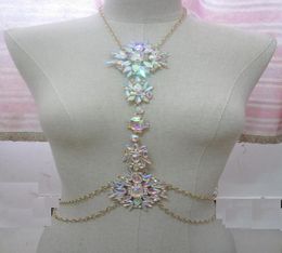 Fashion Sexy AB crystal Body chains jewelry Waist Bikini beach belly chains Harness gold pendant necklaces sandy accessories fema4194345