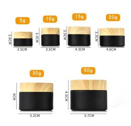 black frosted glass bottle glass jars cosmetic jars with woodgrain plastic lids PP liner 5g 10g 15g 20g 30 50g lip balm cream cont1215153