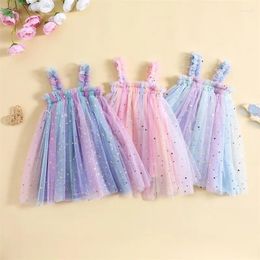 Girl Dresses 1-5Y Lovely Kids Girls Fairycore Sling Dress Sleeveless Sequin Stars Colourful Tulle Tutu Party Princess Summer Clothing