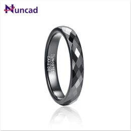 Rings Nuncad New Black 4mm Tungsten Carbide Ring Black Polished Finish Rhombic Cut Wedding Ring Comfort Fit Tungsten Steel Ring