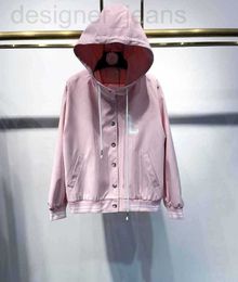 Women's Jackets designer 23. Early Autumn New CE Gentle, and Playful Age Reducing Pink White Contrast High Set Hooded Baseball Jersey V6XL
