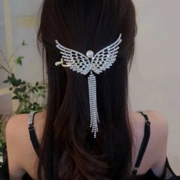 Other VANIKA Full Rhinestone Angel Wing Hair Clip Elegant Tassel Hairpins Ponytail Bun Headbands For Women Girls summer accessories