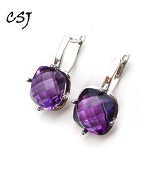 Dangle Chandelier CSJ Amethyst Quartz Gemstone Noble Earring Sterling 925 Silver Cushion 9Ct Checkboard Cutting Fine Jewellery For6799456