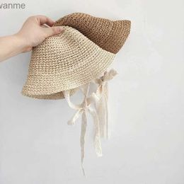 Caps Hats New Fashion Lace Baby Hat Summer Grass Bow Baby Hat Beach Childrens Panama Hat Princess Baby Hat and Childrens Hat 1 piece WX