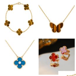 Bracelet & Necklace 2023 New Look -Selling Costume Accessories Fashion Classic 4/Four Leaf Clover Charm /Bracelet /Earrings Bangle Fo Dhxjh