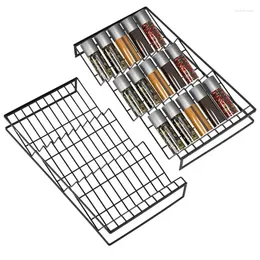 Kitchen Storage 2Pcs Metal Spice Organizer Rack 3-Tiered Expandable Drawer Organizers Insert Racks With Slant Design