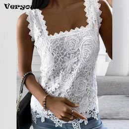 Women's Tanks Elegant Floral Lace Vest Women Summer Casual Sleevless T-shirts Tops Fashion Loose Shirts White 2024