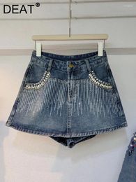 Skirts Fashion Women's Diamonds Denim Mini 2024 Summer Vintage Trendy High Waist Wrap Hip A-line Skirt Female 11XX9022