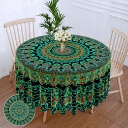 Table Cloth 1 Piece Circular Tablecloth With Green Red Flower Waterproof Colourful Terrace Cover Multi-purpose 63 Inch Totem