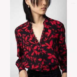 Women's Blouses 2024 Early Autumn Women Long Sleeve Blouse Turn-down Collar Vintage Print Casual Fashion Shirt Tops For Ladies