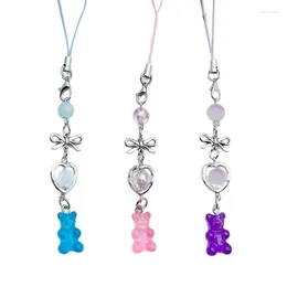 Keychains Bear Bowknot Bead Pendant Phone Charm Hangings Rope Chain Strap Bag Decoration Lanyard Keychain Accessories