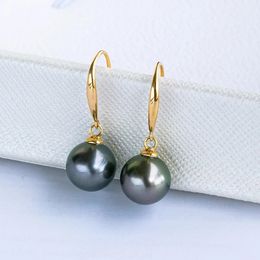 Real Tahitain Black Pearl Earrings For Women18k Yellow Gold WeddingAU750 Seapearl Dangle Fine 240428