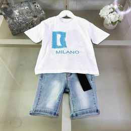 Brand baby tracksuits Summer boys Jeans set kids designer clothes Size 100-150 CM Logo printed T-shirt and denim shorts 24April
