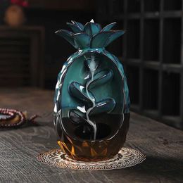 Fragrance Lamps 1pc Handmade Pineapple Incense Burner Home Decorations Ceramics Pineapple Waterfall Backflow Incense Burner (Without Incense) T240505