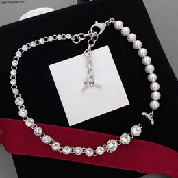Designer Sier Full Diamond Pearl Necklace European And American Personality Choker Womens Collarbone Chain Anniversary Jewelry Love Gift