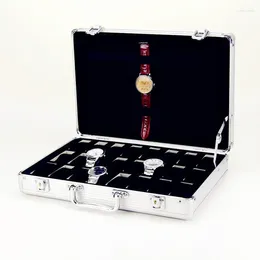 Watch Boxes WellZone Sliver Colour 6/10/12/24 Slots Storage Box Aluminium Alloy Wrist Watches Holder Display Suitcase