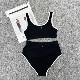 summer new classic Colour contrast edge black and series swimsuit set thread pure cotton material