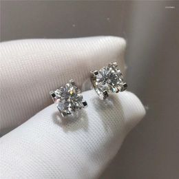 Stud Earrings 18K White Gold Total 1 Carat Excellent Cut Diamond Test Past D Color Moissanite Cow Head For Women Wedding Jewelry