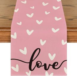 Pads Valentine's Day Pink Love Heart Linen Table Runners Holiday Party Decor Anniversary Dining Table Runners Wedding Decorations