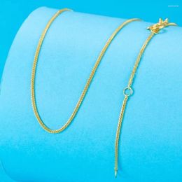 Chains Real Pure 18K Yellow Gold Chain Women Lucky Thin Wheat Adjustable Necklace 1.4g/45cm