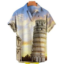 Men's Casual Shirts Buildings Around World Graphic Shirts For Men Clothes Miracle Design 3D Printed Blouses Casual Vacation Lapel Blouse Mens Tops Y240506