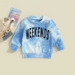 T-shirts Toddler Newborn Infant Baby Boys Autumn Sweatshirts Long Sleeve Letter Tie Dye Print Pullover Crew Neck TopsL2405