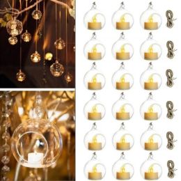 Candles 3/6/12Pcs Hanging Glass Tealight Globe Creative Home Candle Holder with LED Candle for Home Wedding Party Indoor Outdoor Decor