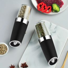 Automatic Salt Pepper Mill Grinder Electric Stainless Steel LED Light Gravity Operated Mills Kitchen Spice Tools Set for Cooking 240429