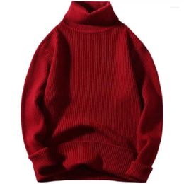 Men's Sweaters Knitted Shirt Solid Color Slim Fit High Neck Backed Long Sleeved T-shirt Middle Youth Striped Sweater