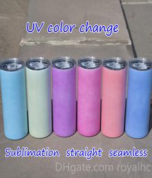 UV color changing 20oz Straight Sublimation skinny Tumbler colors change seamless stainless steel cup Double vacuum insulation wit8121091