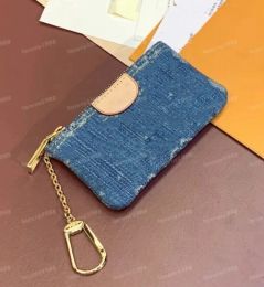 Purses Denim 10A Coin Purses Key Coins Pouch Genuine Leather Holders Purse CLES Designer Womens Mens Key Ring Credit Card Holder Mini Wal