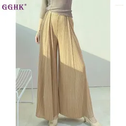 Women's Pants GGHK Miyake Pleated Original Design Women Classic 2024 Spring Solid Color High-waisted Casual Folded Wide-leg