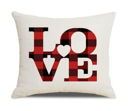 Valentines Day Pillow Case Plaid Linen Throw Pillow Cover Printed Decorative Pillows Cushion Covers Home Car el Decoration 86 p8613597