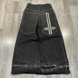 Harajuku Men Jeans Baggy Streetwear Y2k Retro Distressed Black Denim Trousers Hip Hop Straight Wide Leg Pants 240430