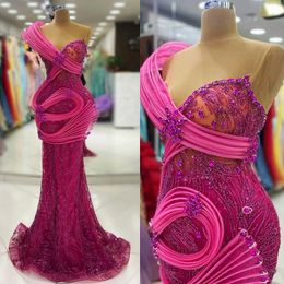 2024 Fuchsia Plus Size Prom Dresses for Black Women Promdress Beaded Lace Rhinestones Decorated Birthday Dress Second Reception Gowns Engagement Gown AM847