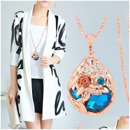 Pendant Necklaces Women Crystal Rhinestone Long Popcorn Chain Champagne Rose Gold Flower Wheat Ear Sweater Necklace Fashion Design P Dhudq