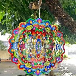 Garden Decorations 12 Inch Metal Wind Chime Peacock Flower 3D Colourful Spinning Mandala Foldable Rotating