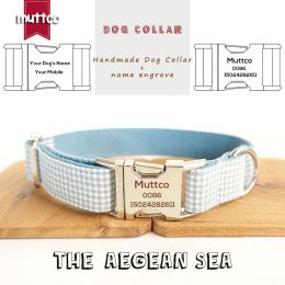 Collars MUTTCO Laser Engraved name and phone retailing British style collar custom pet nametag THE AEGEAN SEA dog collar 5 sizes UDC022